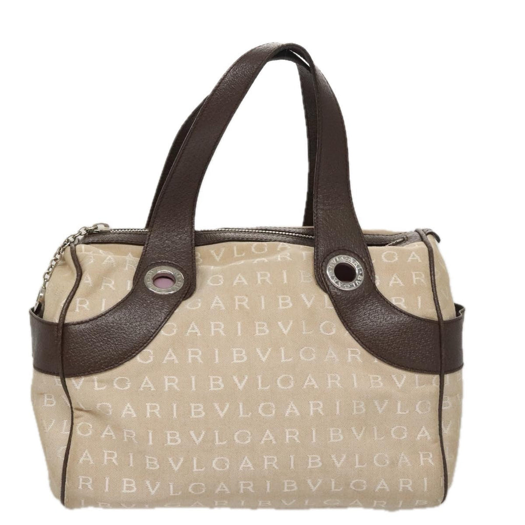 Bvlgari Logomania Handbag Canvas Beige Canvas Handbag (Pre-Owned)