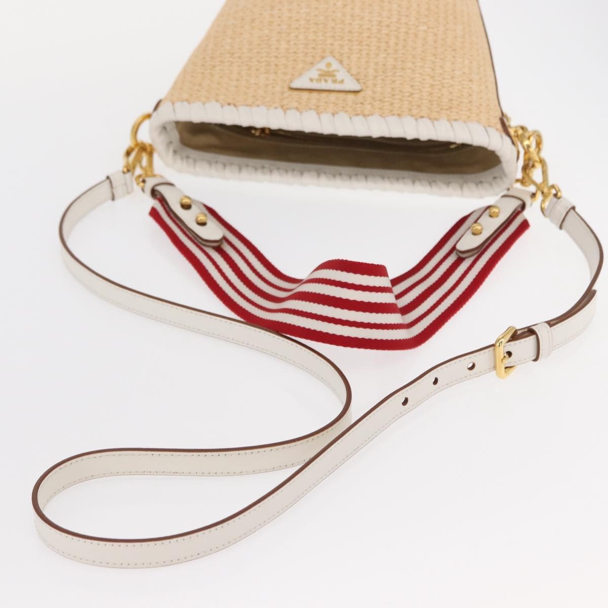 Prada Bucket Bag Woven Raffia With Leather Beige Leather Shoulder Bag Bag (Pre-Owned)