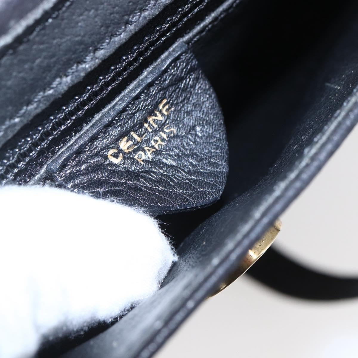 Celine Circle Logo Shoulder Bag Leather Black Leather Shoulder Bag Bag (Pre-Owned)