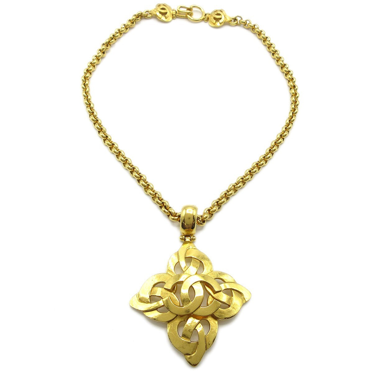 Chanel Cc Heart Pendant Necklace Metal Gold Gold_Plated Necklace Jewelry (Pre-Owned)