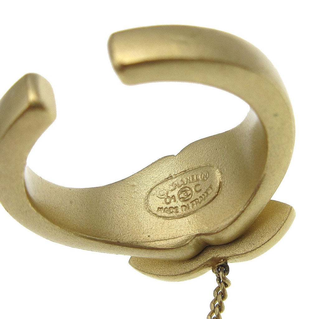 Chanel Logo Bangle With Chain Attached Cc Ring Metal With Crystal Gold Gold_Plated Bracelet Jewelry (Pre-Owned)