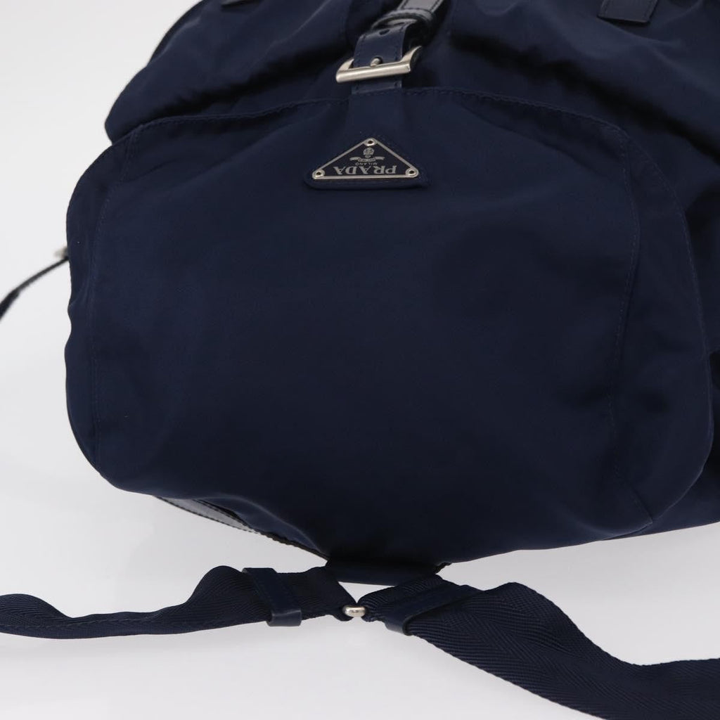 Prada Vela Double Front Pocket Backpack Tessuto With Saffiano Leather Blue Nylon Backpack Bag (Pre-Owned)