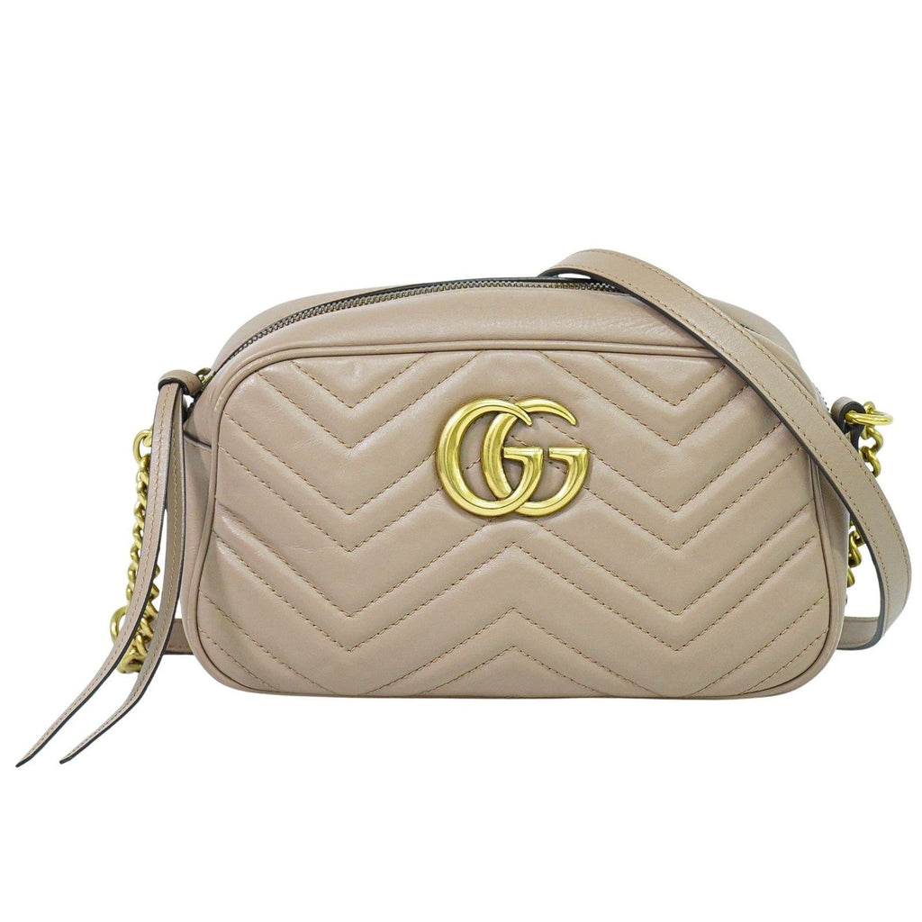 Gucci Gg Marmont Shoulder Bag Matelasse Leather Beige Leather Shoulder Bag Bag (Pre-Owned)