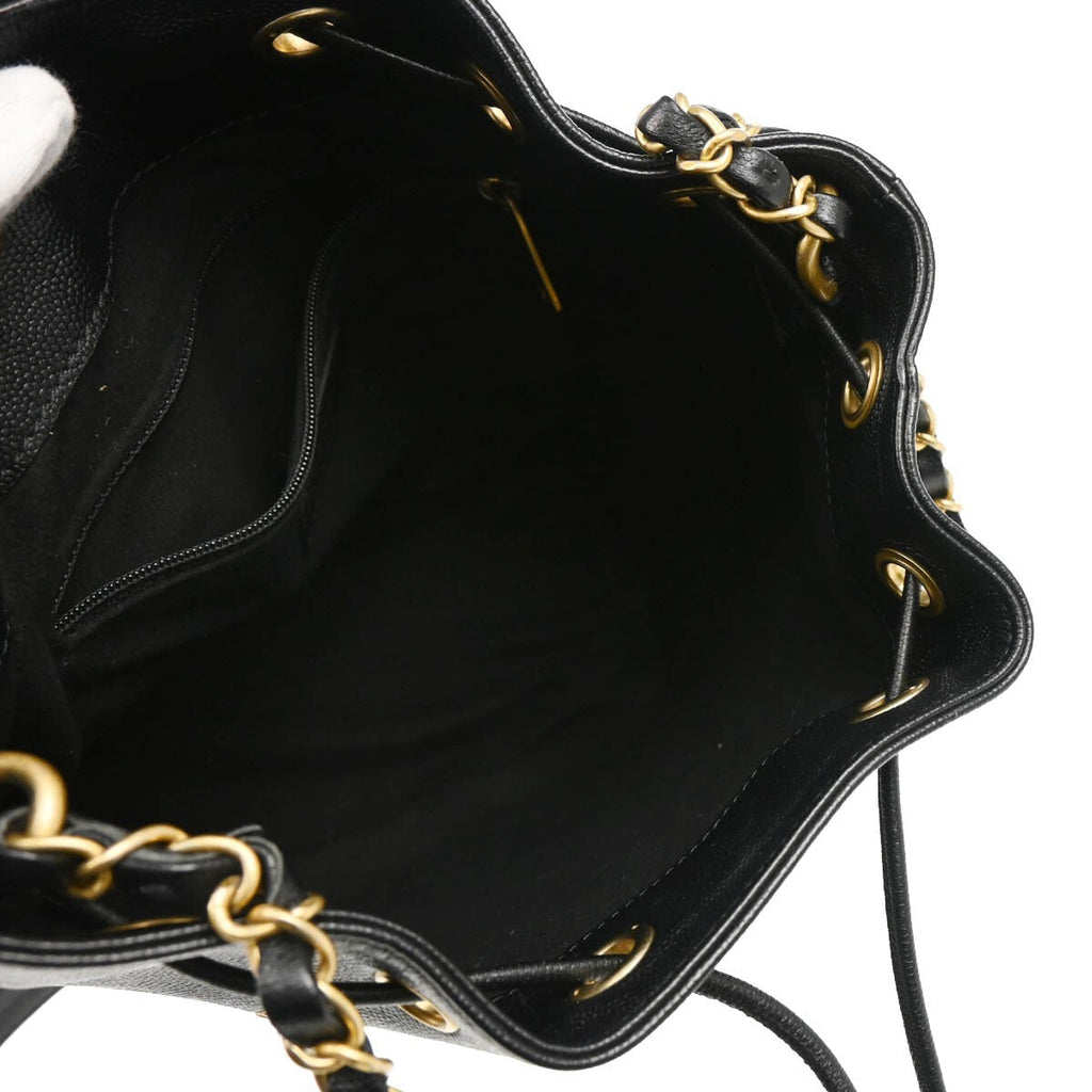 Chanel Deauville Drawstring Bucket Bag Studded Caviar Black Leather Shoulder Bag Bag (Pre-Owned)