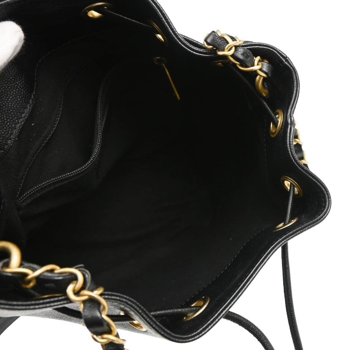 Chanel Deauville Drawstring Bucket Bag Studded Caviar Black Leather Shoulder Bag Bag (Pre-Owned)