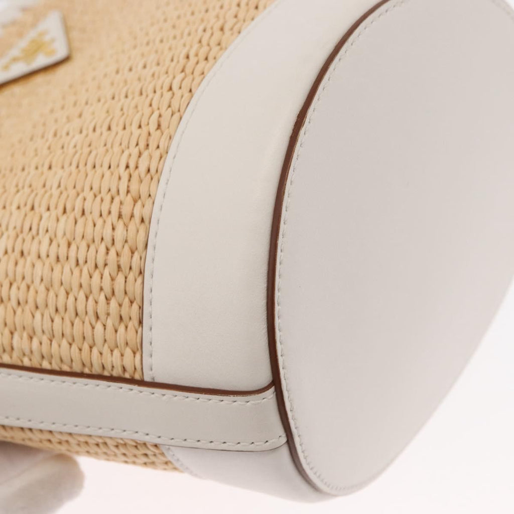 Prada Bucket Bag Woven Raffia With Leather Beige Leather Shoulder Bag Bag (Pre-Owned)