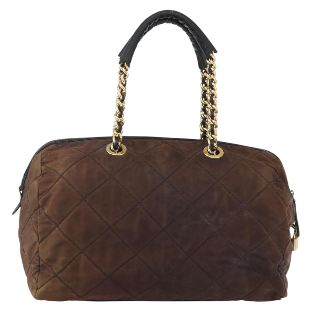 Prada Vintage Chain Handbag Tessuto Brown Nylon Handbag (Pre-Owned)
