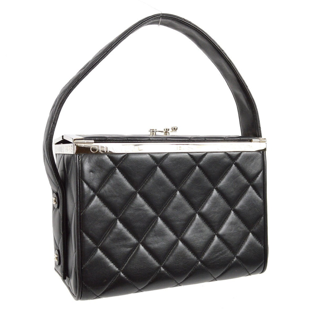 Chanel Vintage Metal Box Bag Quilted Lambskin Black Leather Handbag (Pre-Owned)