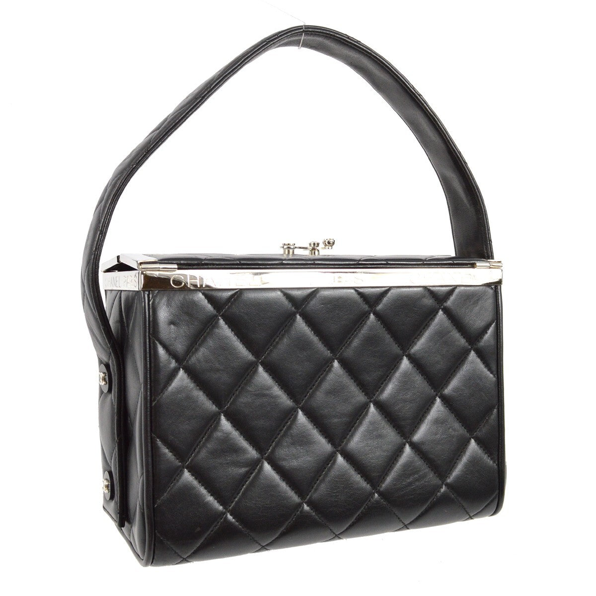Chanel Vintage Metal Box Bag Quilted Lambskin Black Leather Handbag (Pre-Owned)