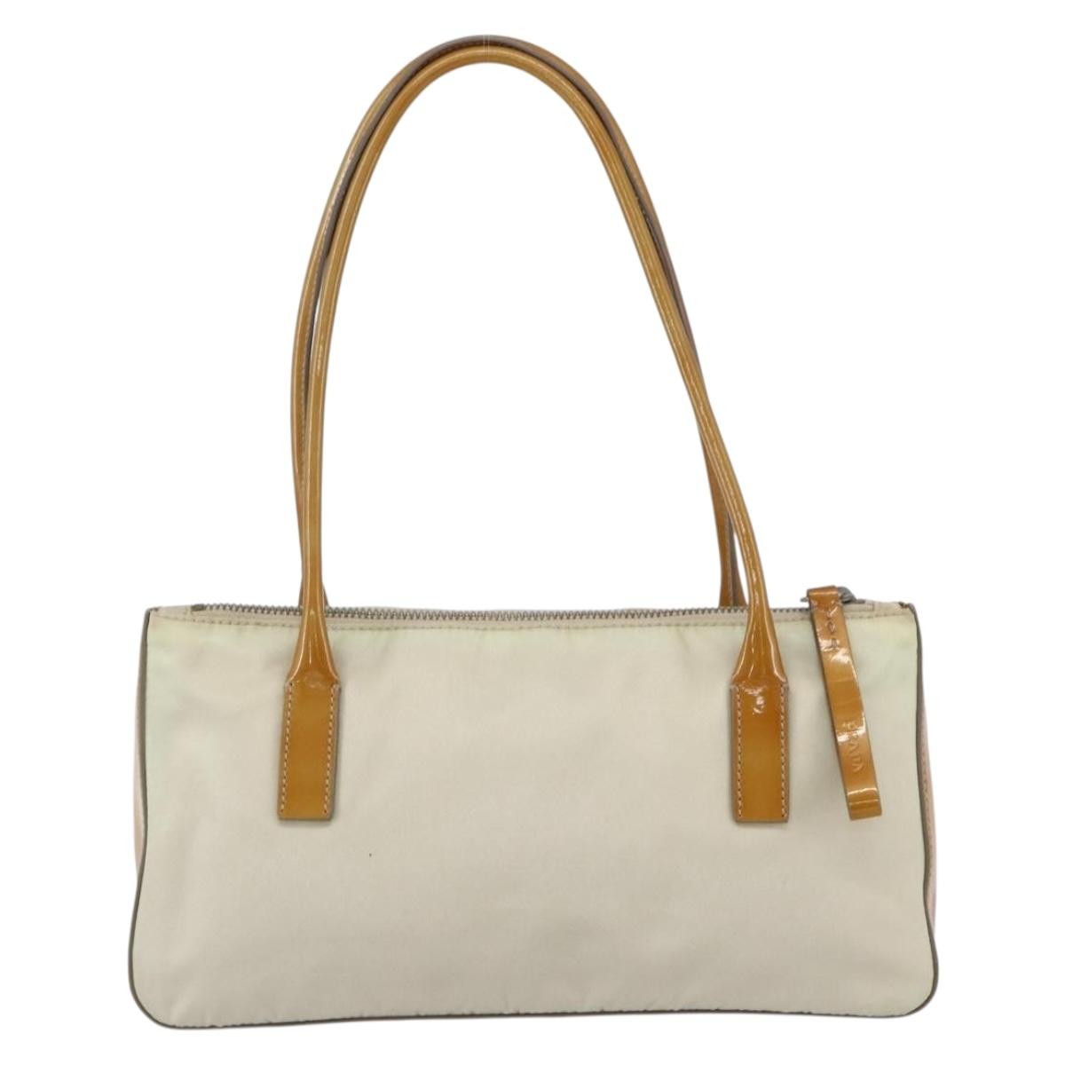 Prada Vintage Handbag Tessuto Beige Nylon Handbag (Pre-Owned)