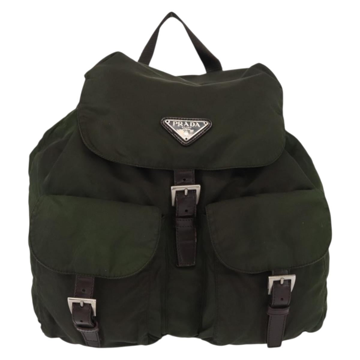 Prada Double Front Pocket Backpack Tessuto Khaki Nylon Backpack Bag (Pre-Owned)