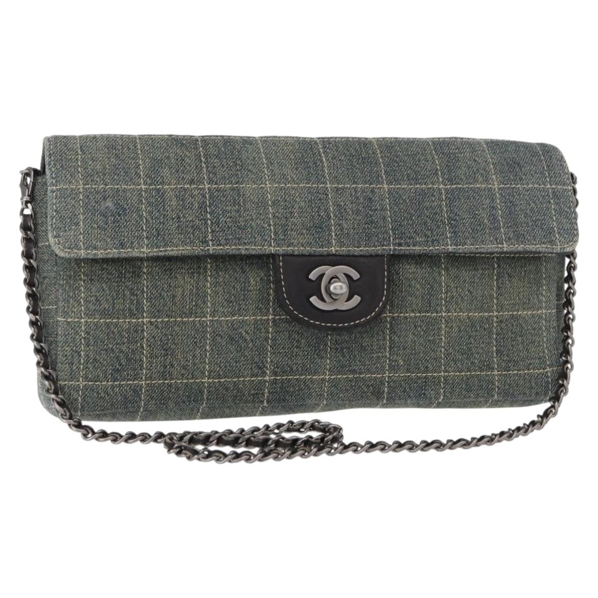 Chanel Chocolate Bar Flap Bag Quilted Denim Blue Denim_Jeans Shoulder Bag Bag (Pre-Owned)