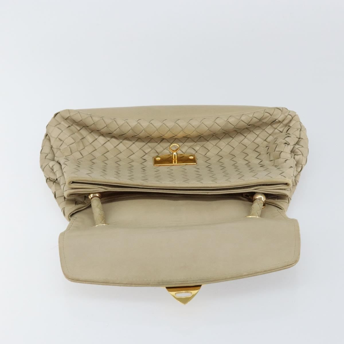 Bottega Veneta Intrecciato Handbag Leather Beige Leather Handbag (Pre-Owned)