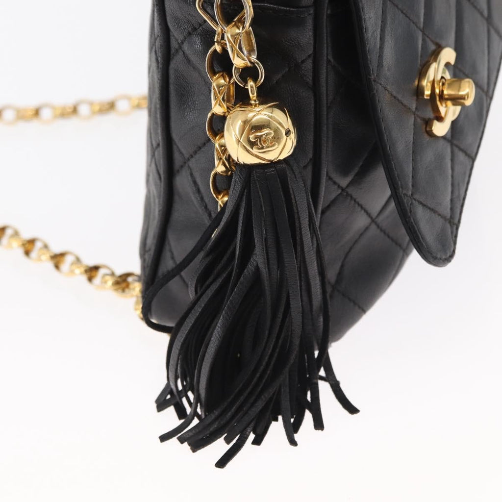 Chanel Cc Chain & Tassel Front Pocket Camera Bag Quilted Lambskin Black Leather Shoulder Bag Bag (Pre-Owned)