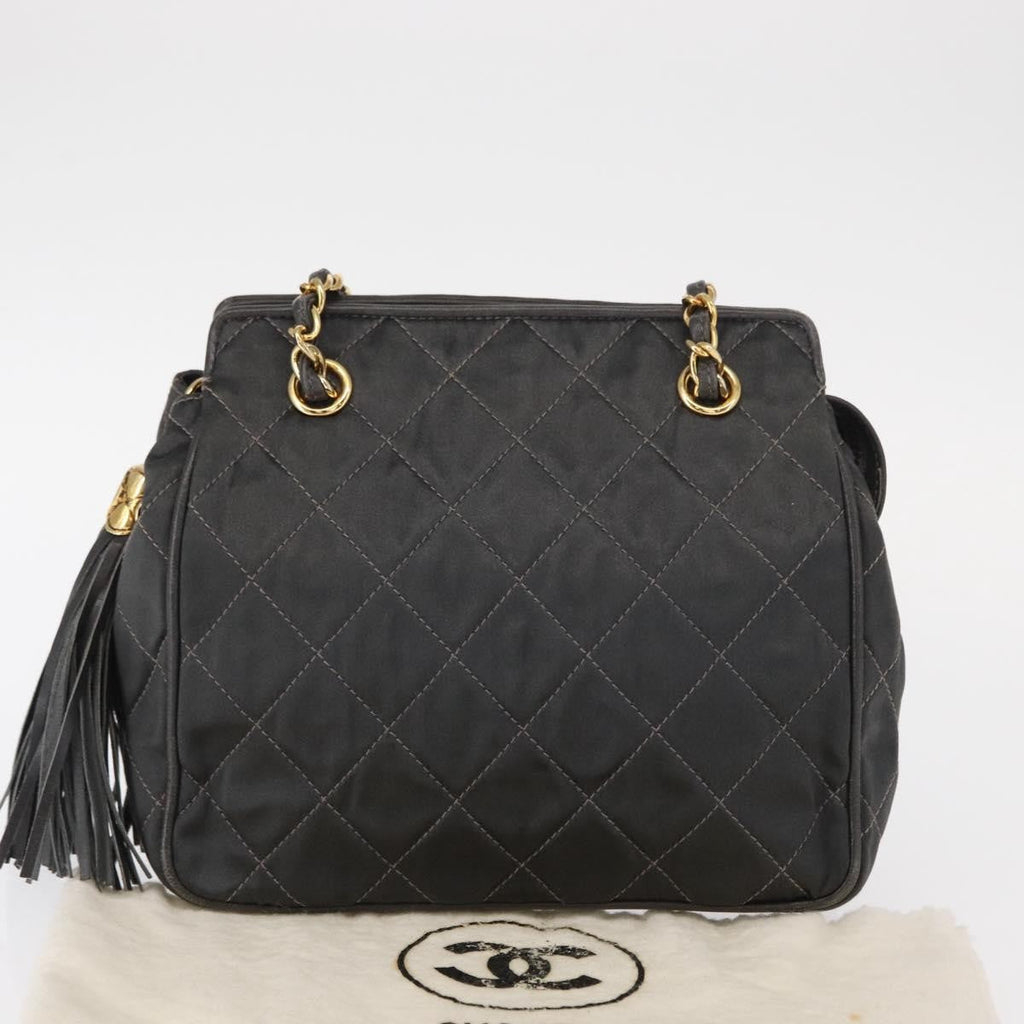 Chanel Vintage Chain Shoulder Bag Quilted Satin Gray Satin Shoulder Bag Bag (Pre-Owned)