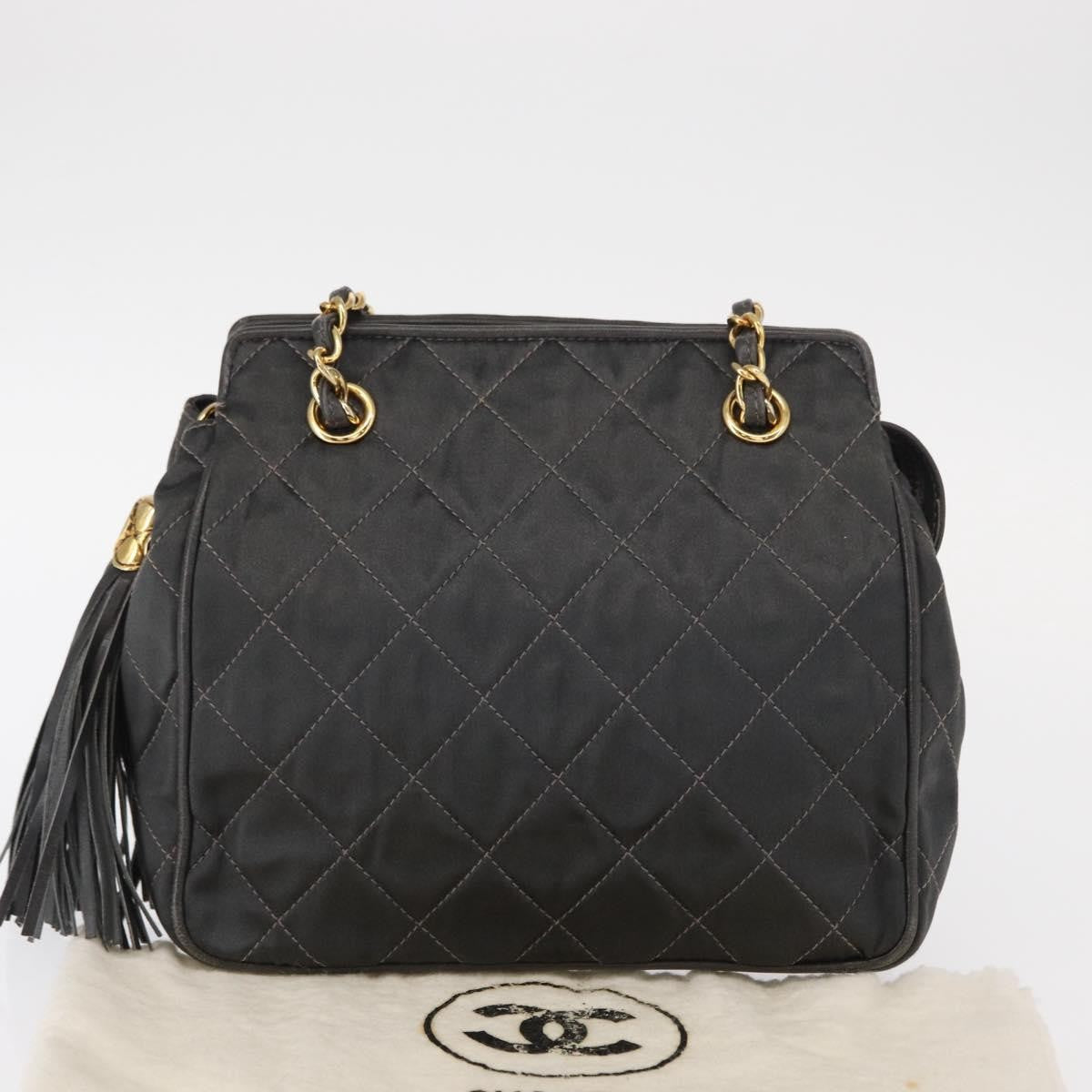 Chanel Vintage Chain Shoulder Bag Quilted Satin Gray Satin Shoulder Bag Bag (Pre-Owned)