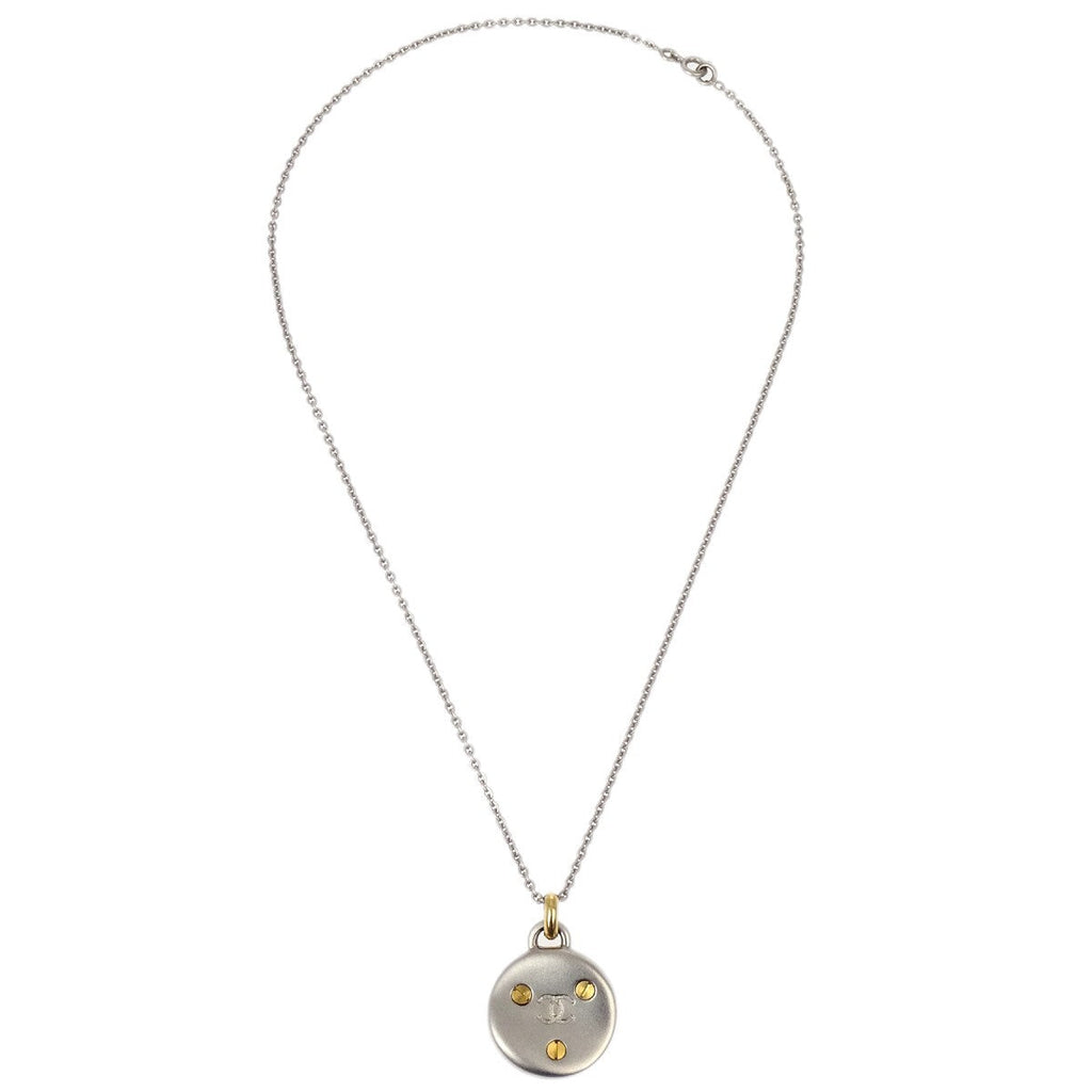 Chanel Medallion Pendant Necklace Metal Silver Silver_Plated Jewelry (Pre-Owned)
