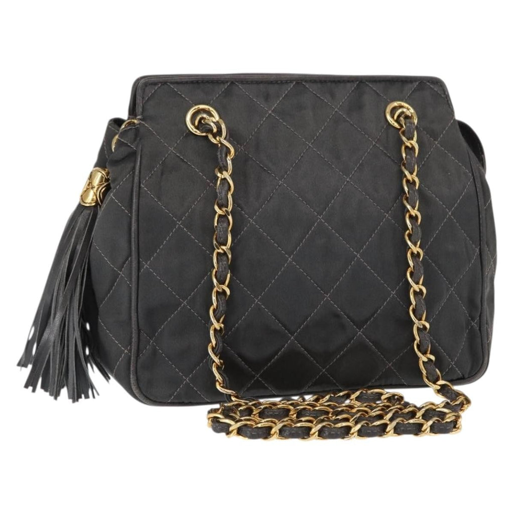 Chanel Vintage Chain Shoulder Bag Quilted Satin Gray Satin Shoulder Bag Bag (Pre-Owned)