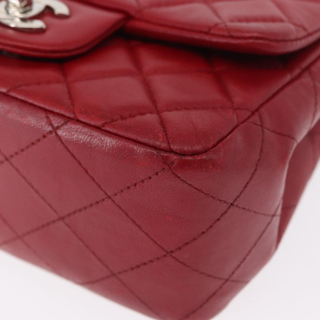Chanel Square Classic Single Flap Bag Quilted Lambskin Red Leather Shoulder Bag Bag (Pre-Owned)