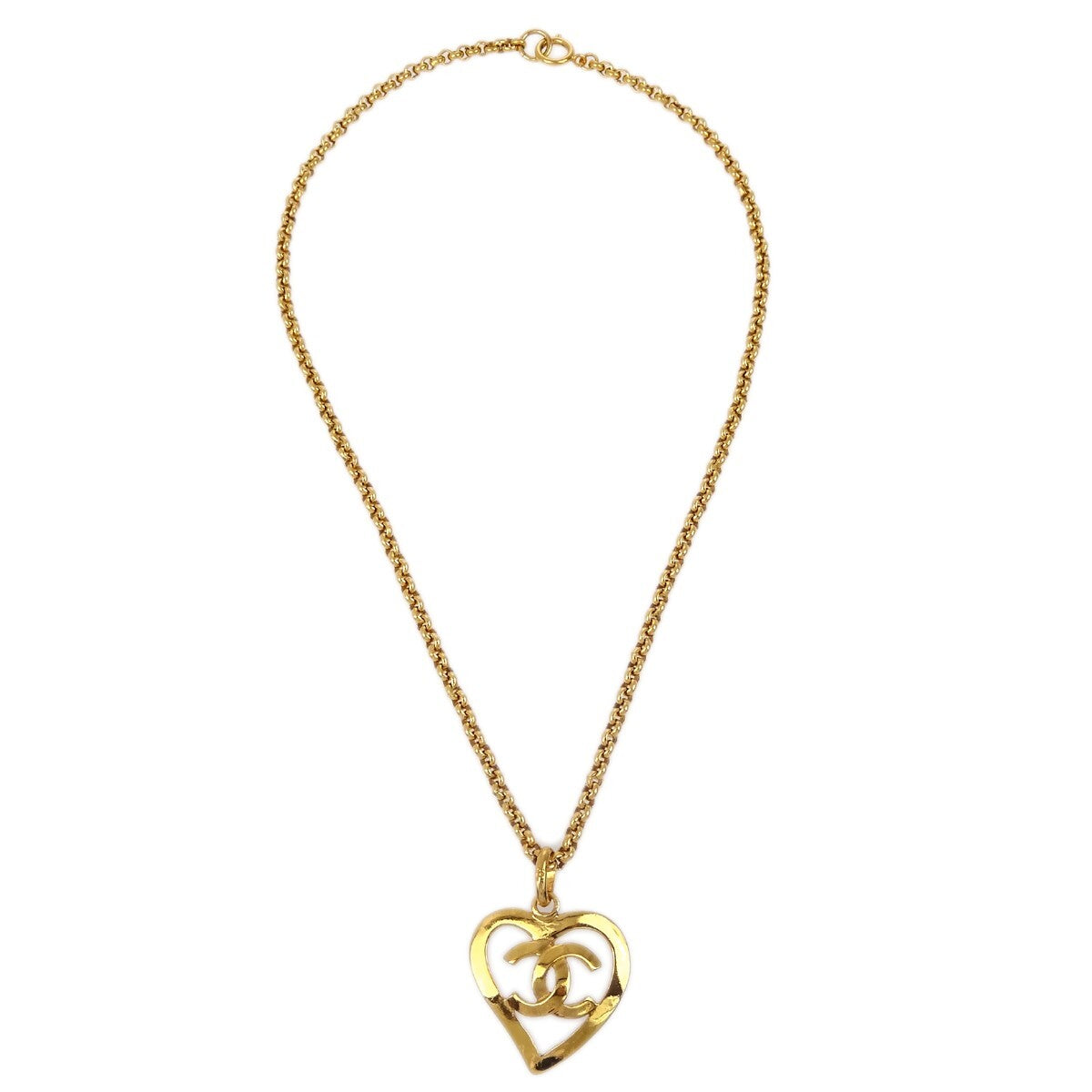 Chanel Cc Heart Pendant Necklace Metal Gold Gold_Plated Necklace Jewelry (Pre-Owned)