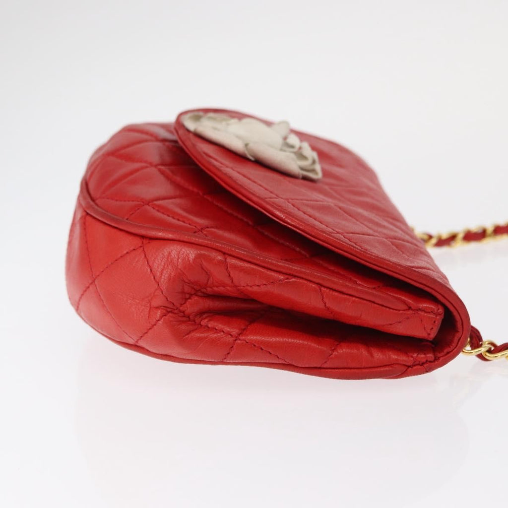 Chanel Camellia Rounded Clutch Satin And Leather Red Leather Shoulder Bag Bag (Pre-Owned)