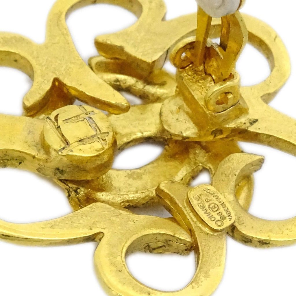 Chanel Vintage Cc Flower Clip-On Earrings Metal Gold Gold_Plated Earrings Jewelry (Pre-Owned)