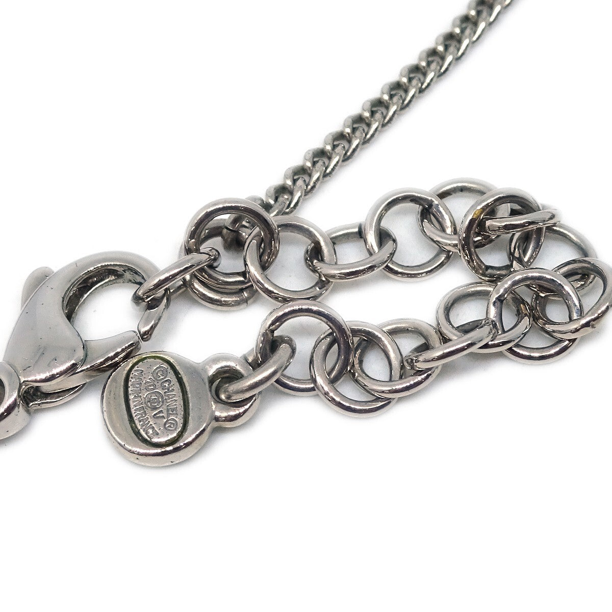 Chanel Cc Cluster Drop Pendant Necklace Metal With Crystals Silver Silver_Plated Necklace Jewelry (Pre-Owned)