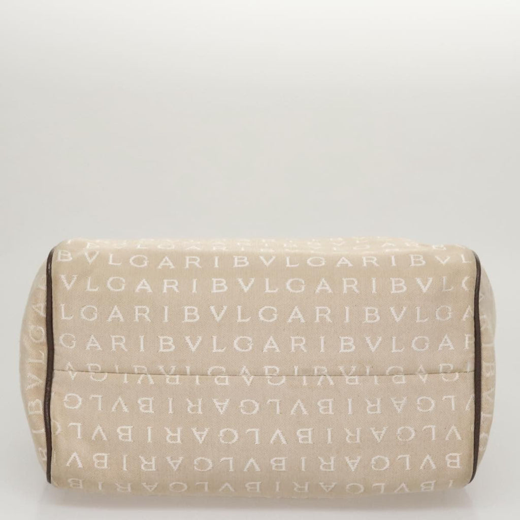 Bvlgari Logomania Handbag Canvas Beige Canvas Handbag (Pre-Owned)