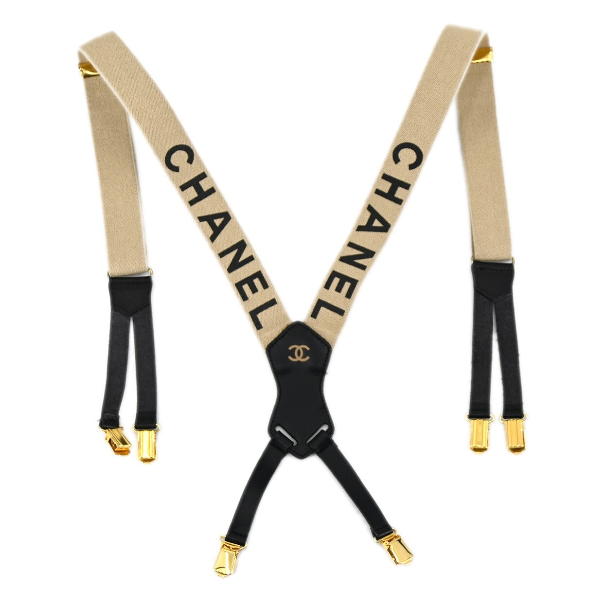 Chanel Logo Suspenders Canvas Beige Canvas Belts Accessory (Pre-Owned)