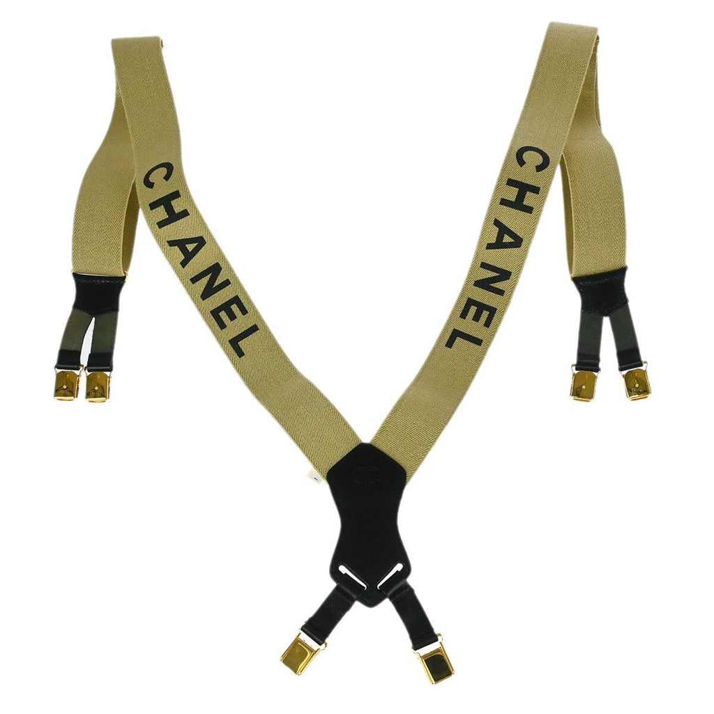 Chanel Logo Suspenders Canvas Beige Canvas Belts Accessory (Pre-Owned)