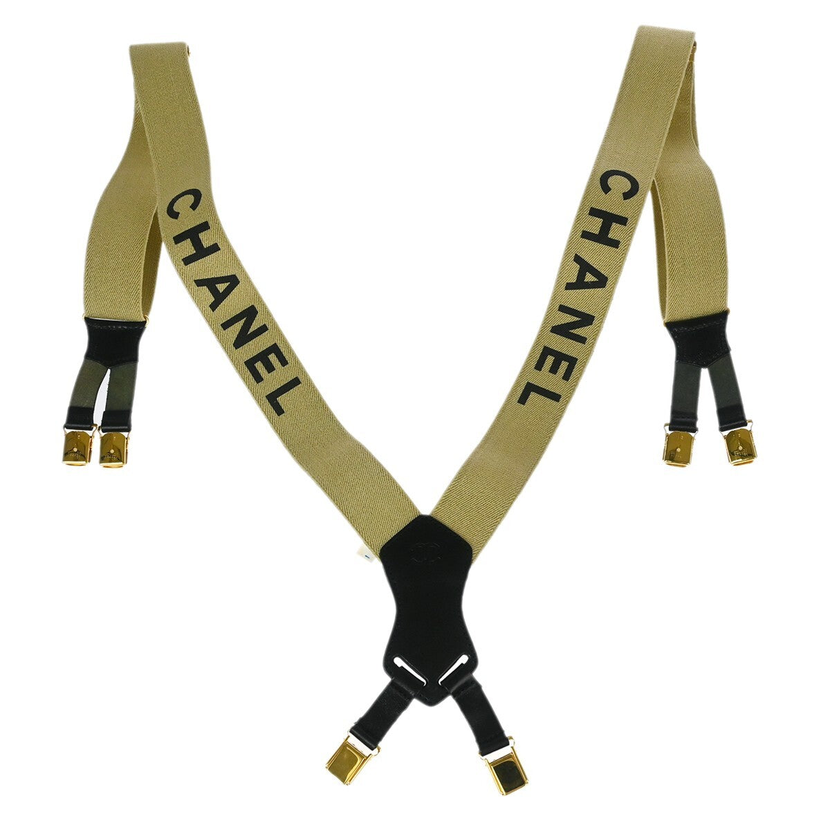 Chanel Logo Suspenders Canvas Beige Canvas Belts Accessory (Pre-Owned)