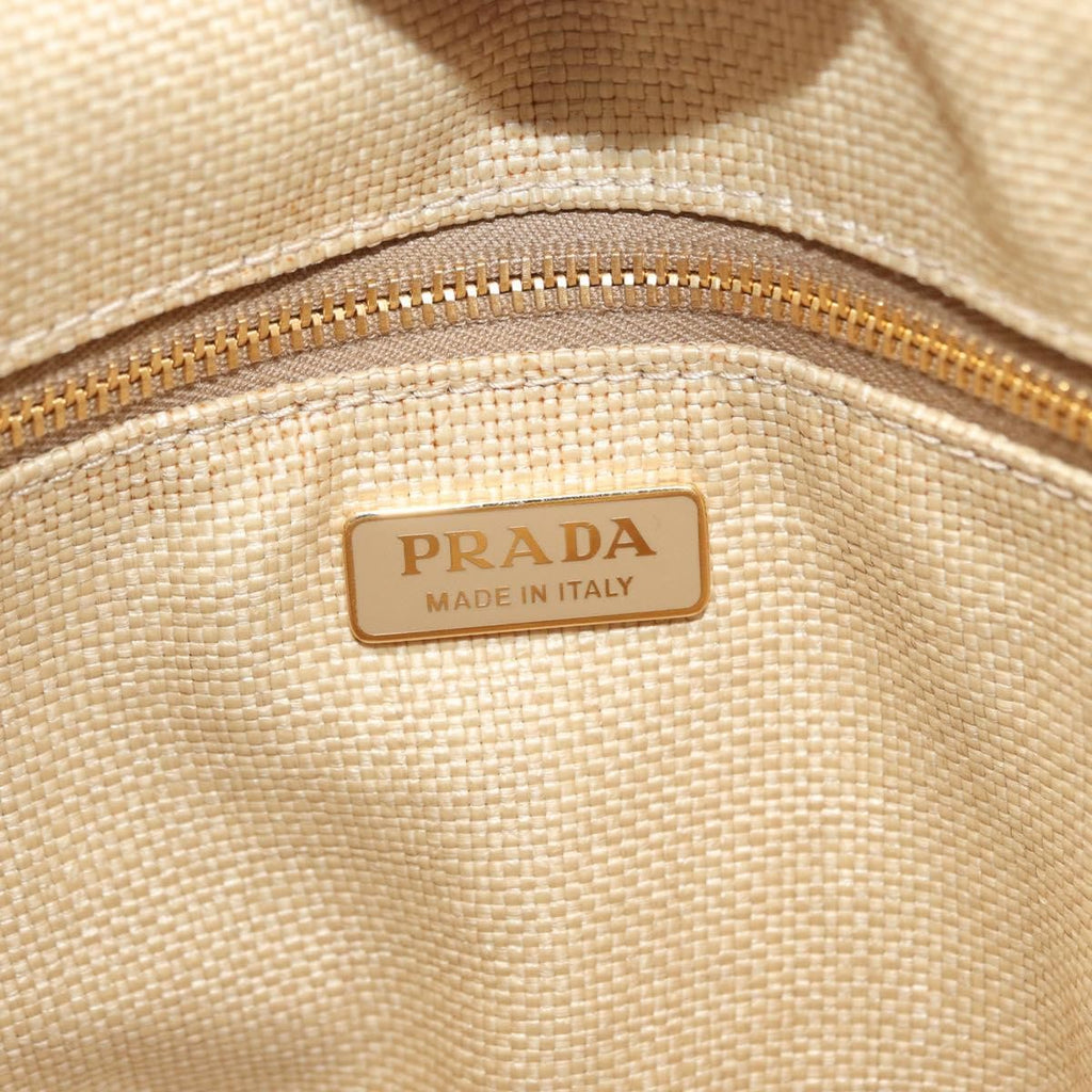 Prada Bucket Bag Woven Raffia With Leather Beige Leather Shoulder Bag Bag (Pre-Owned)