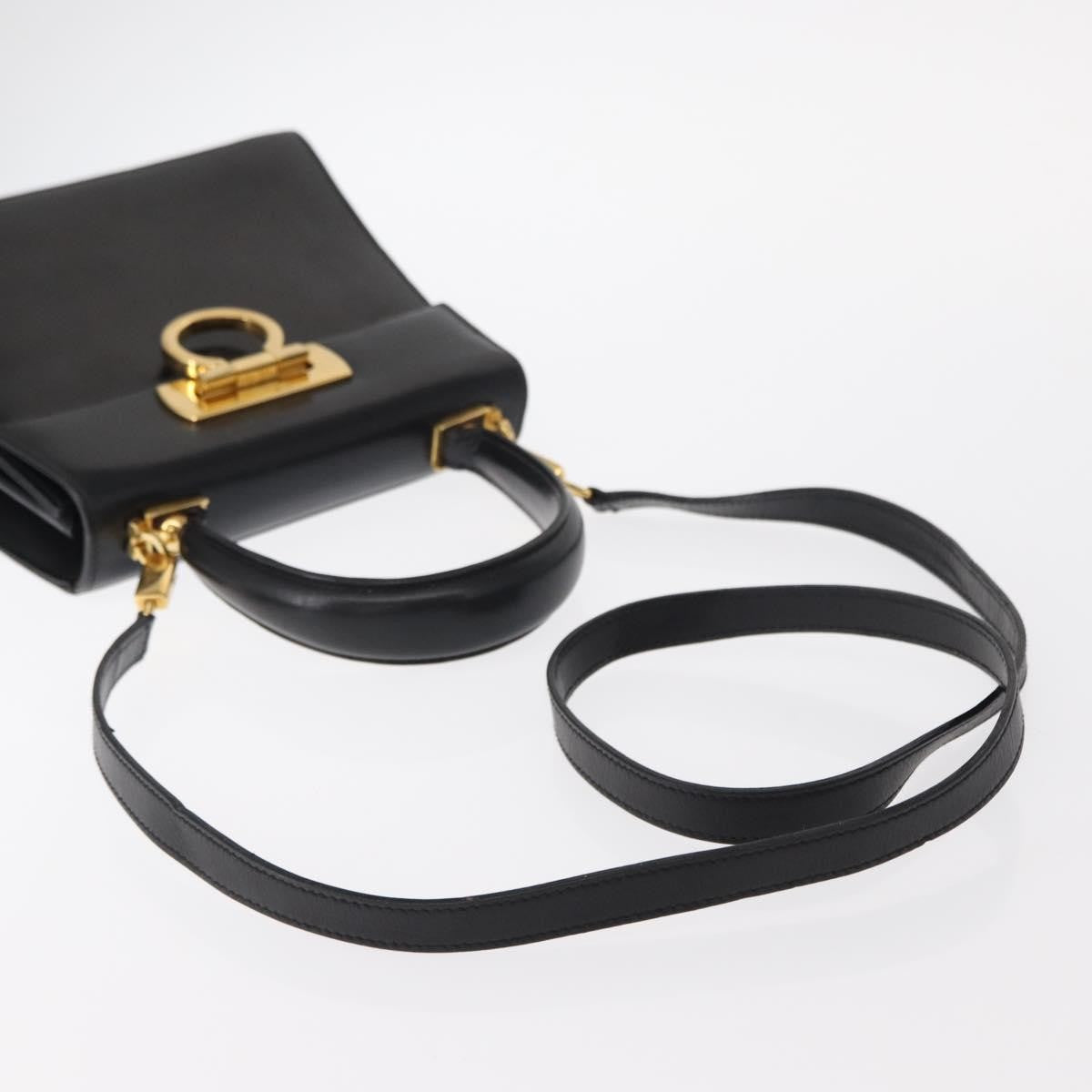 Salvatore Ferragamo Gancini Convertible Top Handle Bag Leather Black Leather Handbag (Pre-Owned)
