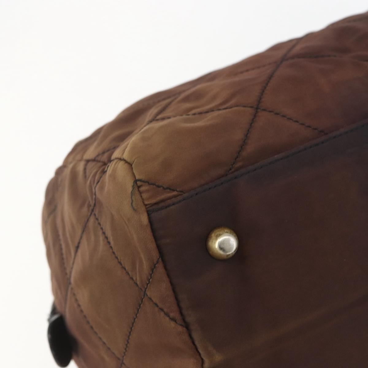 Prada Vintage Chain Handbag Tessuto Brown Nylon Handbag (Pre-Owned)