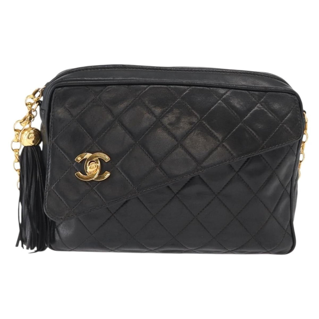 Chanel Cc Chain & Tassel Front Pocket Camera Bag Quilted Lambskin Black Leather Shoulder Bag Bag (Pre-Owned)