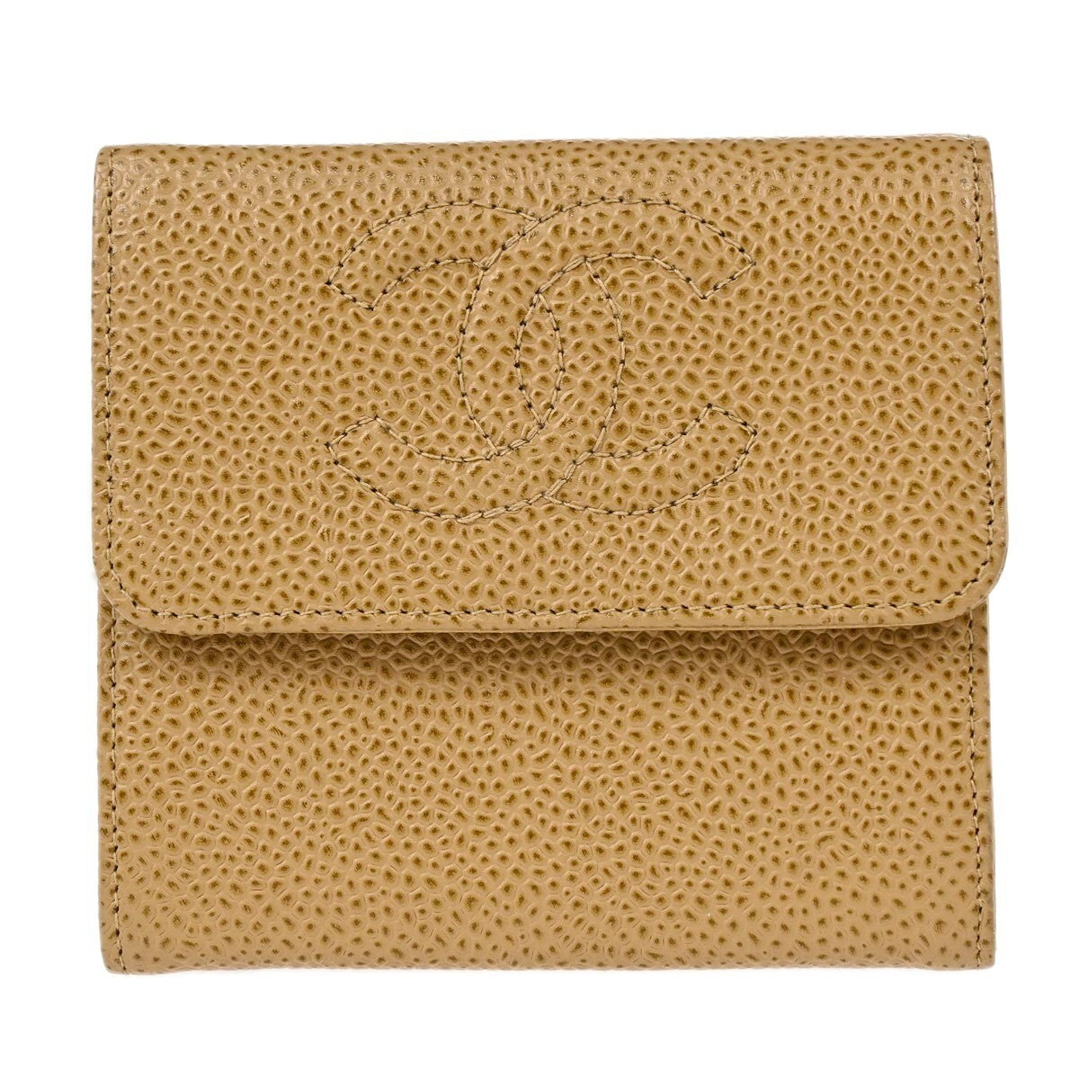 Chanel Vintage Timeless Cc Bifold Wallet Caviar Beige Leather Wallets Accessory (Pre-Owned)