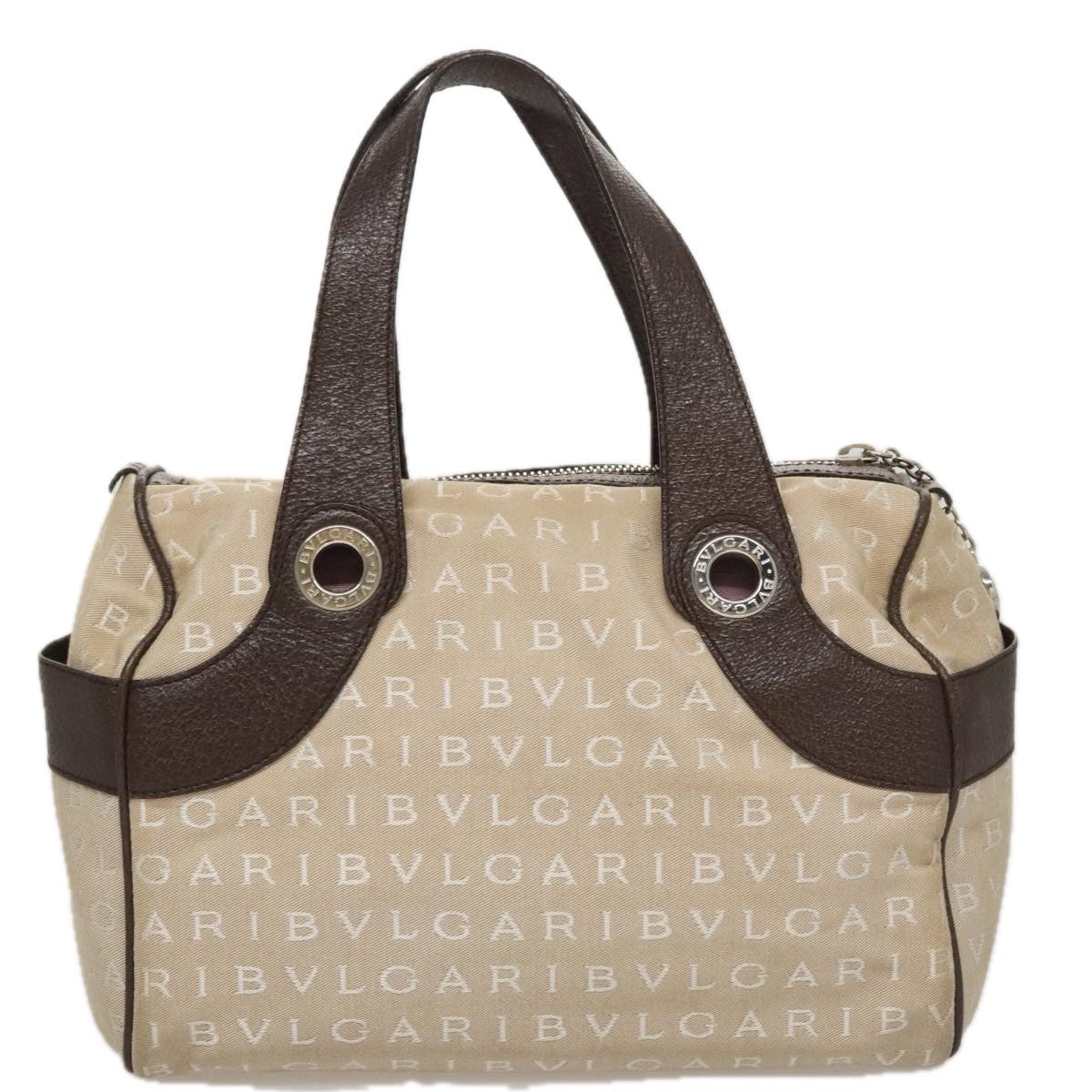 Bvlgari Logomania Handbag Canvas Beige Canvas Handbag (Pre-Owned)