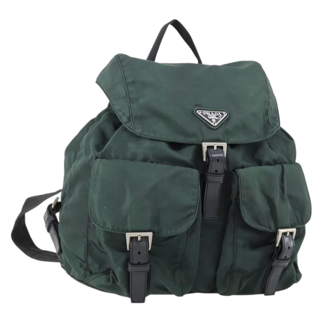 Prada Vela Double Front Pocket Backpack Tessuto With Saffiano Leather Green Nylon Backpack Bag (Pre-Owned)