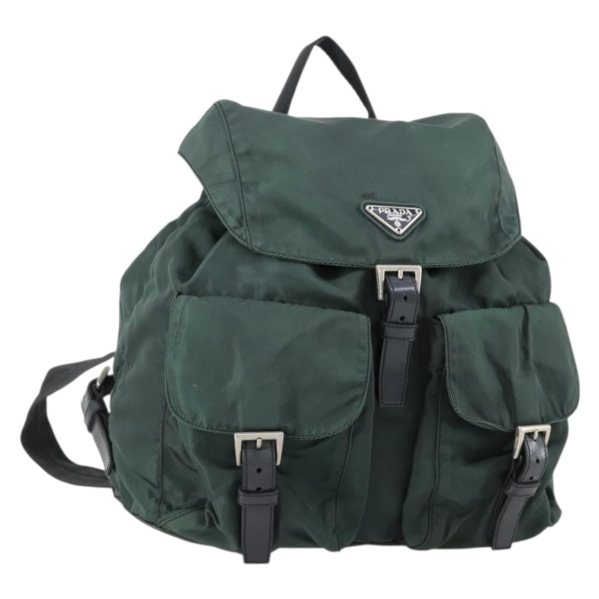 Prada Vela Double Front Pocket Backpack Tessuto With Saffiano Leather Green Nylon Backpack Bag (Pre-Owned)