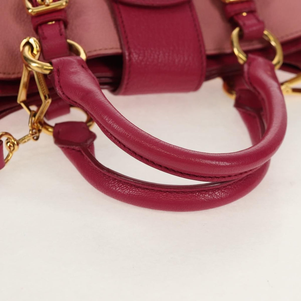 Miu Miu Madras Convertible Lock Tote Leather Pink Leather Handbag (Pre-Owned)