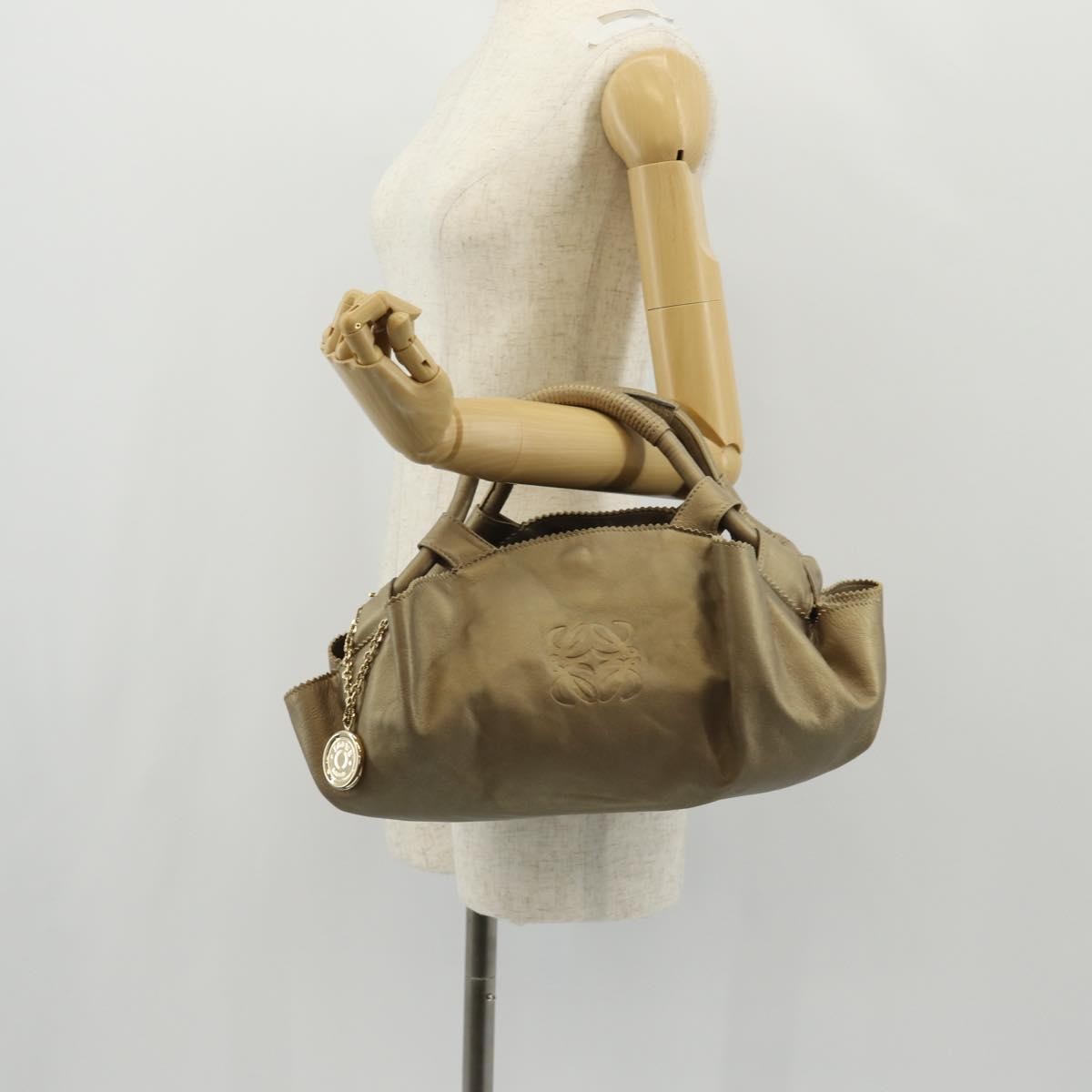 Loewe Anagram Logo Nappa Aire Hand Bag Leather Gold Leather Handbag (Pre-Owned)