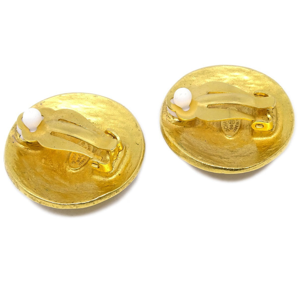 Chanel Vintage Round Cc Clip-On Earrings Metal Gold Gold_Plated Earrings Jewelry (Pre-Owned)