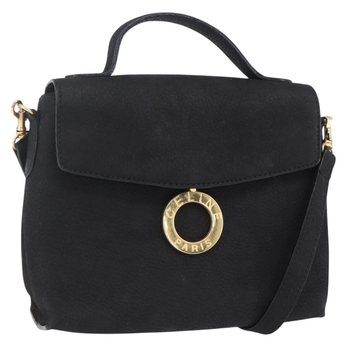 Celine Circle Logo Shoulder Bag Leather Black Leather Shoulder Bag Bag (Pre-Owned)