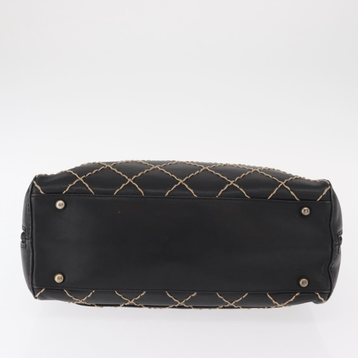 Chanel Surpique Zip Around Satchel Quilted Leather Black Leather Handbag (Pre-Owned)