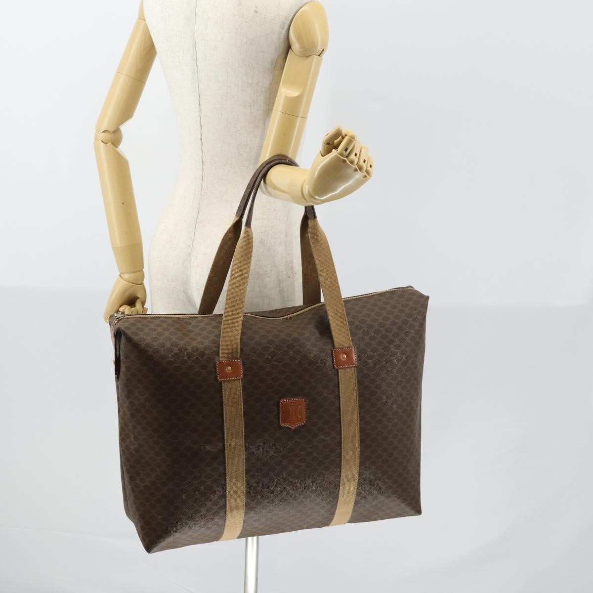 Celine Vintage Macadam Tote Bag Canvas Brown Pvc Tote Bag Bag (Pre-Owned)