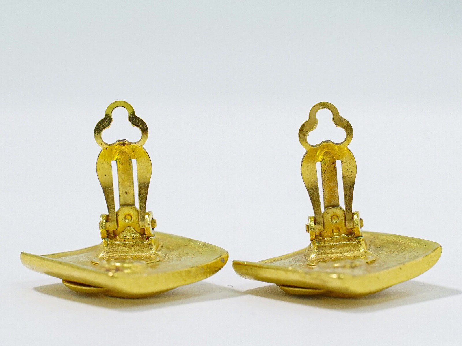 Chanel Vintage Cc Square Clip-On Earrings Metal Gold Gold_Plated Earrings Jewelry (Pre-Owned)