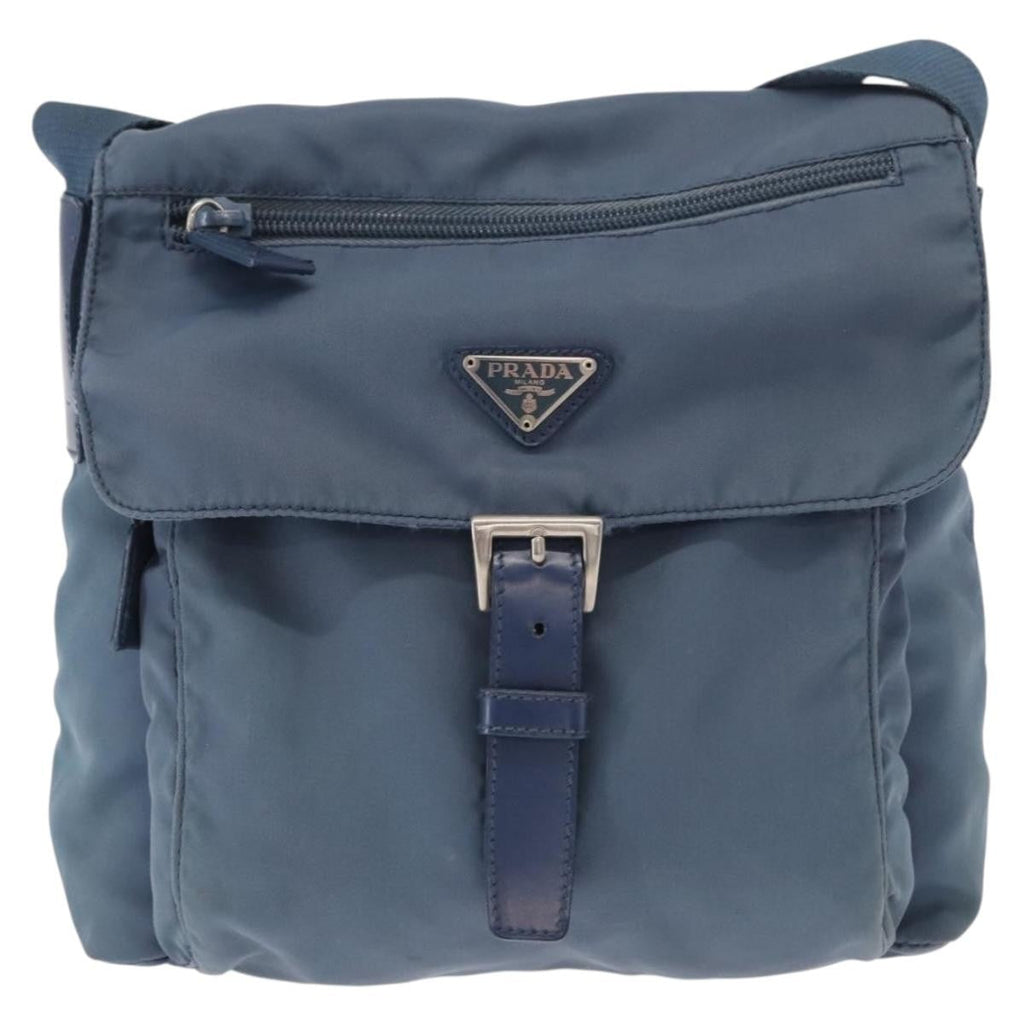 Prada Buckle Messenger Bag Tessuto Blue Nylon Shoulder Bag Bag (Pre-Owned)