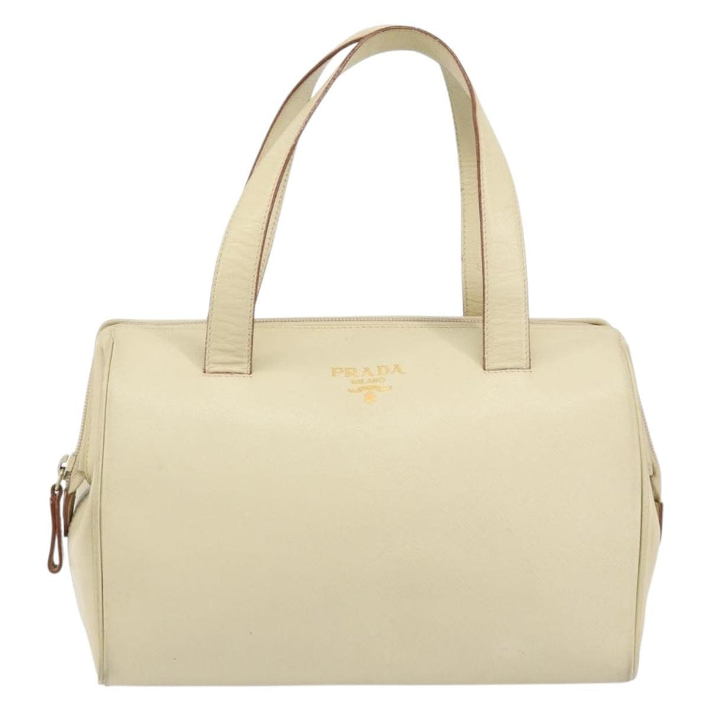 Prada Vintage Handbag Leather Beige Leather Handbag (Pre-Owned)