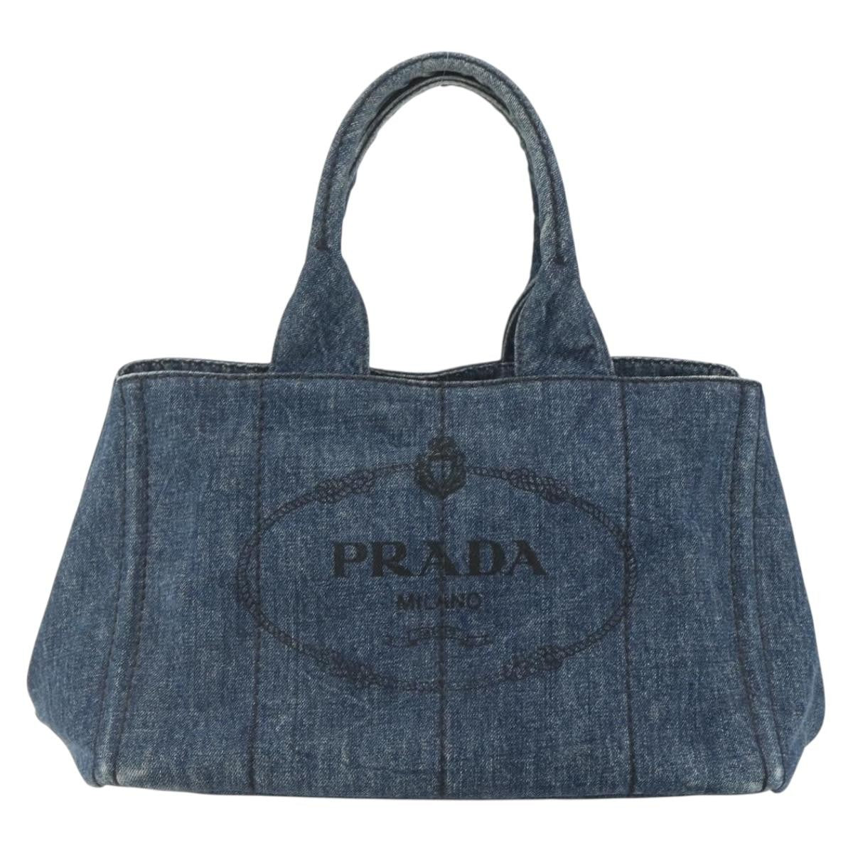 Prada Canapa Tote Denim Blue Canvas Tote Bag Bag (Pre-Owned)