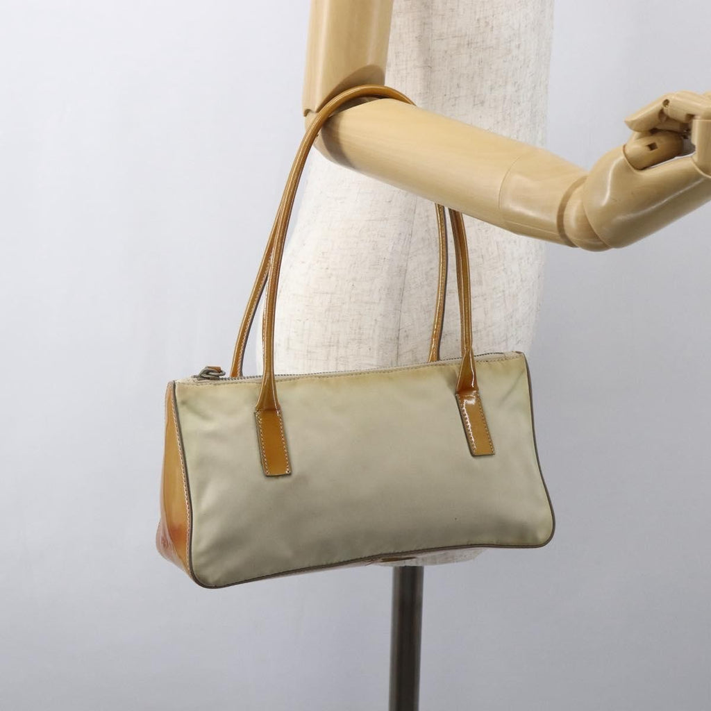 Prada Vintage Handbag Tessuto Beige Nylon Handbag (Pre-Owned)